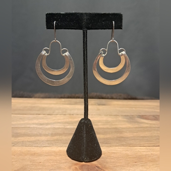 Vintage 925 Sterling Silver Double Hoop Earrings - Picture 1 of 6